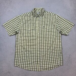 CINCH Mens Plaid Short Sleeve Button Down Shirt Green White Cream Size Large